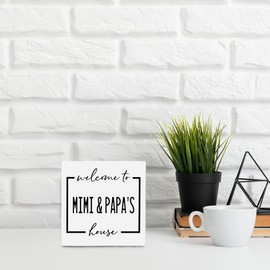 OFlich Mimi And Papa Wooden Sign, Welcome To Mimi And Papa's House, Home Decor, House Warming Gift, Grandparents Gift, Wall Pediment, 6x6 Inches
