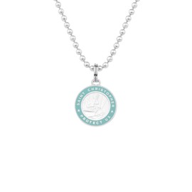 Get Back Necklaces St. Christopher Surf Necklace | Small, ½” Silver Plated Medallion, 18” Aluminum Ball Chain (Silver/Baby Blue)