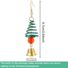 2pcs Christmas Tree Earrings for Women, Dangling Jingle Bell Earrings Spiral Xmas Drop Dangle Earrings for Party Jewelry Festival Holiday Decoration
