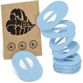 MySweetStitch - 10 x Enlite Guardian Plasters, Overpatch Diameter 80 x 65 mm, Inner (Bridge) Diameter 10 mm, Waterproof, Breathable, Skin-Friendly, Made in Germany, Ice Blue