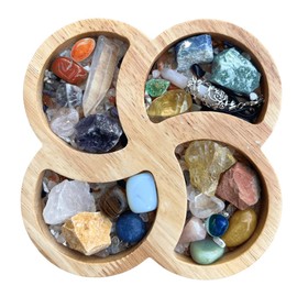 Wooden Flower Crystal Tray for Stones - Display Your Crystals & Healing Stones - Crystal Holder for Stones Display - Crystal Organizer Bowl for Jewelry, Stones (6.3" x 6.3" x 1.18") (Rubber Wood)