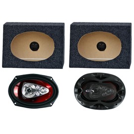 2) Boss CH6950 6x9" 5-Way 600W Car Speakers + 2) QTW6X9 Angled 6x9" Speaker Box