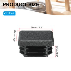 PATIKIL Square Plastic Hole Plugs 1.2inch, 10 Pack Tubing Insert End Cap for Square Metal Tubing Furniture Chair Leg Fence Post Pipe, Black