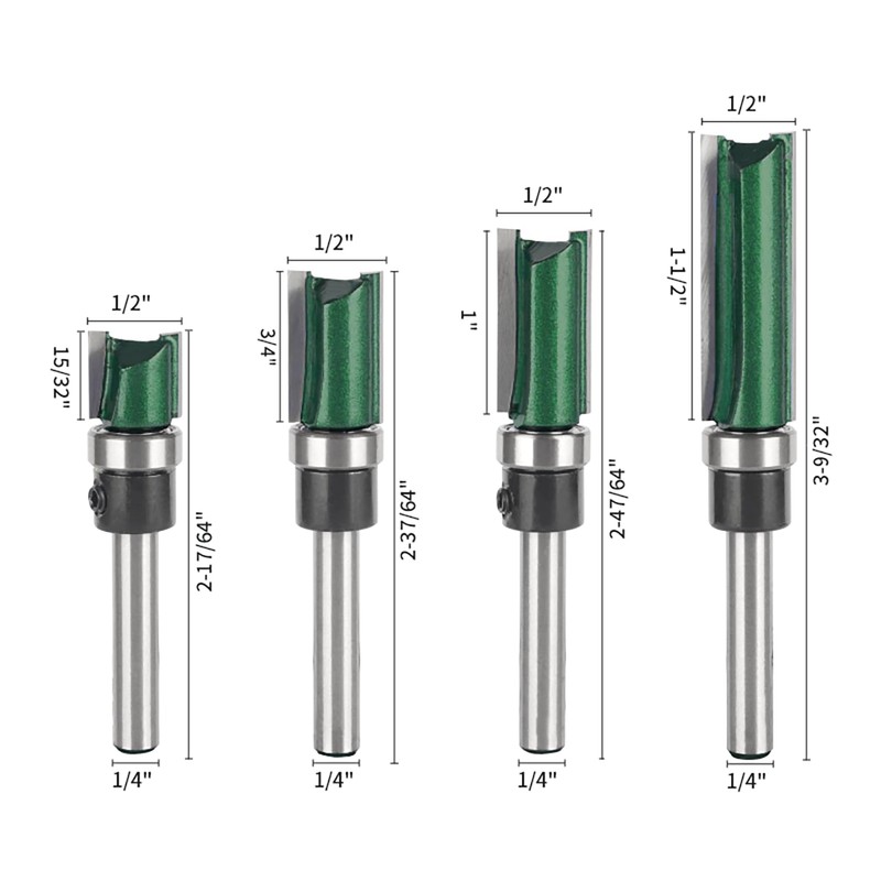 Pattern Flush Trim Bit 4 Pcs Router Bits，Top Bearing Flush