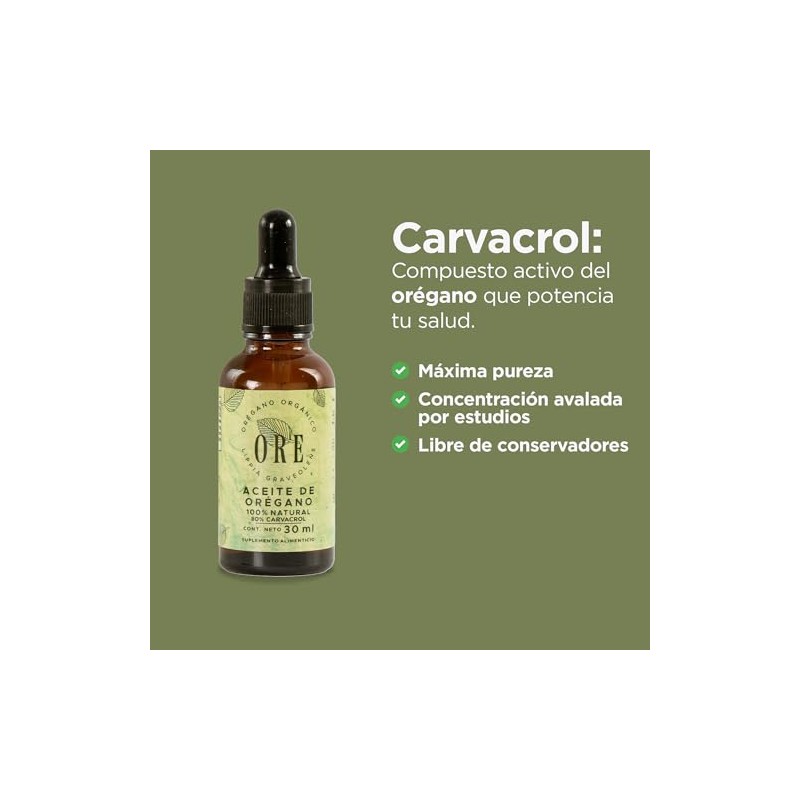 ORE Aceite de Oregano Orgánico 100% Natural | 80% Carvacrol
