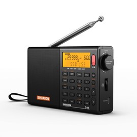 SIHUADON D808 Portable AM FM SW LW Air Band Radio SSB RDS Multi Band Radio Speaker with LCD Display Alarm Clock External Antenna(Black)