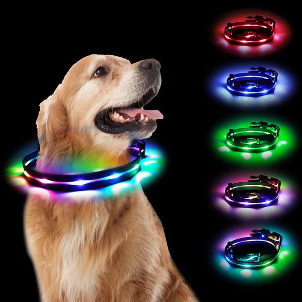 Aisuowa LED Light Collar Dog, USB Rechargeable Dog Collar, Luminous,
