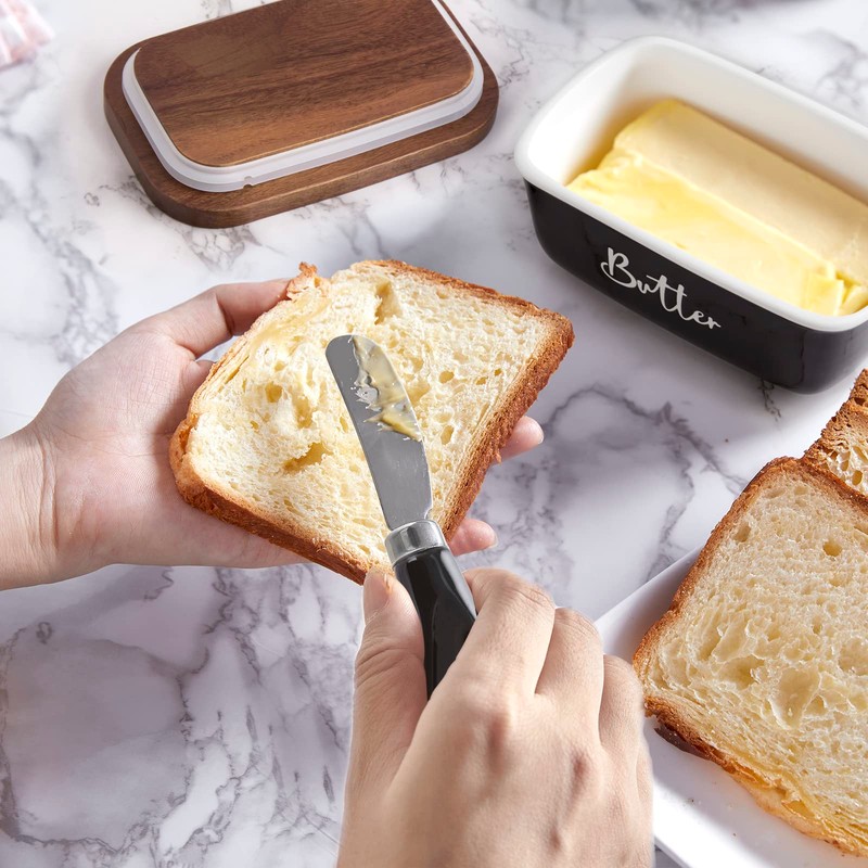 ALELION Black Butter Dish with Lid and Knife for Countertop