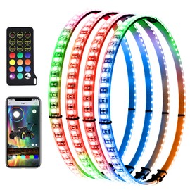 Tavaray 4PCS 14" RGB LED Wheel Ring Lights with APP & Remote Control, 178+DIY Dynamic Modes w/Turn Signal Braking and Reverse Function, IP67 Waterproof Wheel Lights for Trucks Pickups Cars Offroad