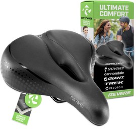 Revere Comfort Bike Seat Dual Shock Absorber Anti Vibration GEL Suspension Bicycle Seat for Men and Women, Waterproof Bike Saddle Integrated Handle. Road MTB E-Bikes Peloton Exercise and Cruiser Bikes