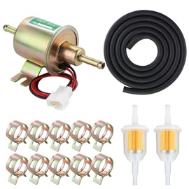 Universal 12v Electric Fuel Pump 2.5-4PSI Low Pressure Gas Diesel Fuel Transfer Pump 12 Volt Inline Fuel Pump for Carburetor Lawn Mower with 2 Fuel Filters 10 Hose Clamps 6.56 FT 5/16” ID Fuel Line