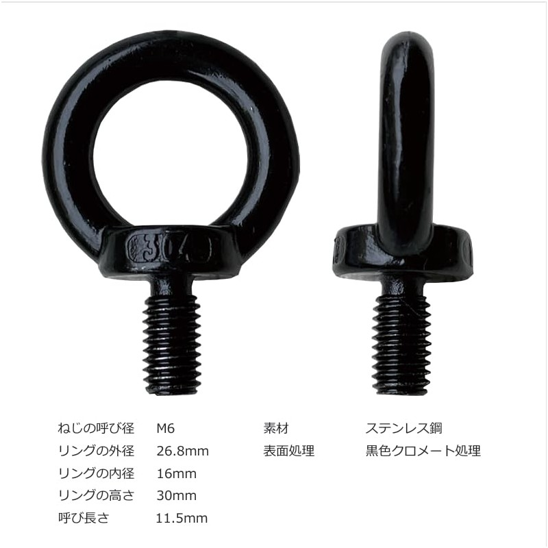 BLOOM SPIRITS Eye Bolt M6 304 Stainless Steel Black (2)