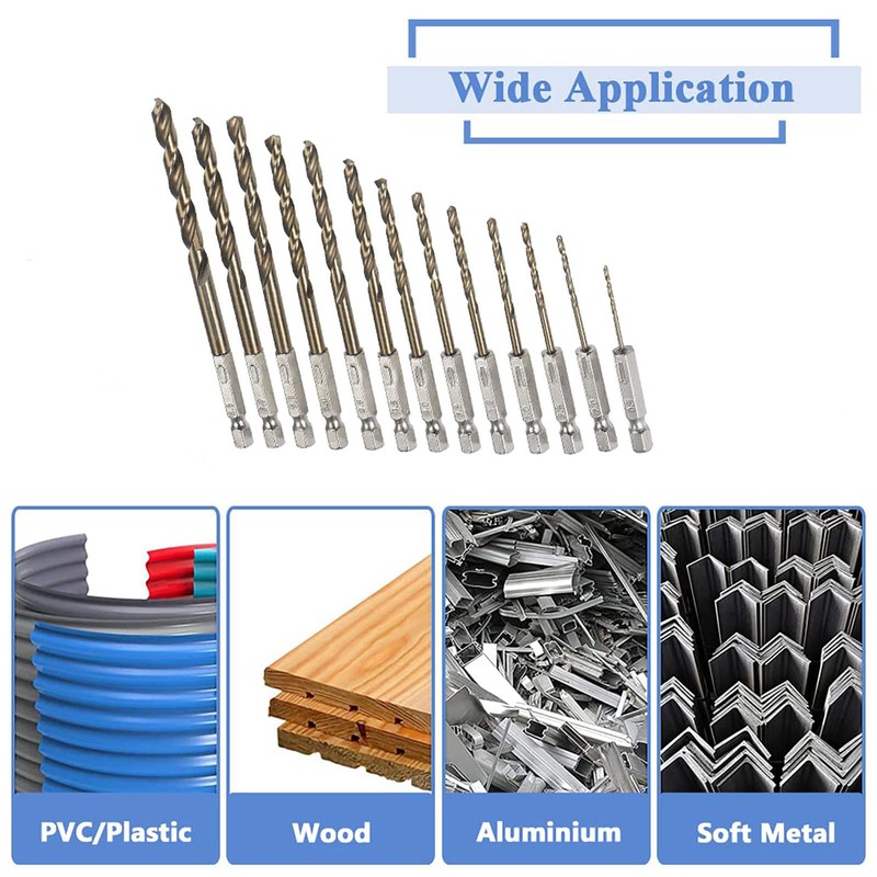 TA-VIGOR 13Pcs 1.5mm-6.5mm Hex Shank Twist Drill Bit Set, 1/4