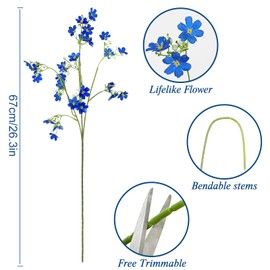 MEIVINES Artificial Flowers 8PCS Silk Flowers with Long Stems, Fake Flowers Bulk Fake Babys Breath, Royal Blue Flowers for Tall Vase Outdoor Garden Wedding Party Home Table Centerpiece