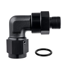 EVIL ENERGY 6AN Female to M12x1.25mm Metric Male 90-Degree Elbow Swivel Fitting Adapter Hose End Forged Aluminum Black