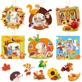 NOVWANG Fall DIY Picture Frames Craft Kit for Kids, 30 Set Pumpkin Turkey Fall Leaves Photo Frame Crafts with 30 Sheets Autumn Stickers for Fall Pictures Wall Decor Thanksgiving Fall Crafts for Kids