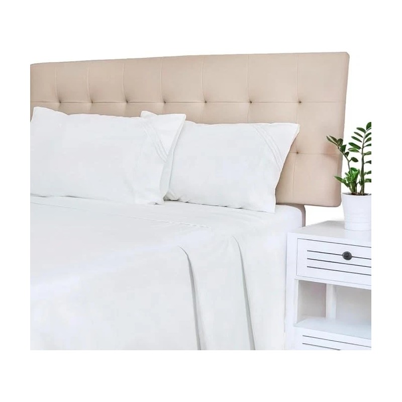 Henza.Q White Queen Sheets Set - 4 PC Hotel Luxury