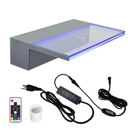 YUDA Lighted Waterfall Pool Fountain 12" with LED 7 Color Changing and Remote, Acrylic Spillway for Sheer Descent Garden Outdoor