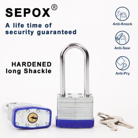 SEPOX® 6 Pcs Pack Keyed-Alike Padlock with Same Key 2Pcs Each Set, Extra Long Shackle, 1-9/16" 40MM Heavy-Duty Laminated Steel Body Rust-Proof, for Outdoor & Indoor Locker,Fence,Gate, Tool-Box, Chain