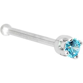 Solid 14k White Gold 2mm Mint Green Cubic Zirconia Nose Stud Bone 20 Gauge 1/4