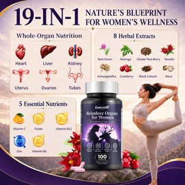 19-in-1 Reindeer Organs for Women, 500mg Arctic Organ Complex, 100 Capsules