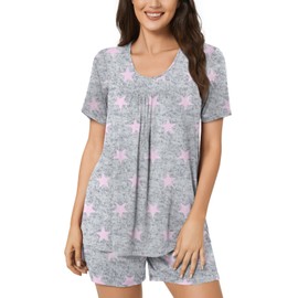 POPYOUNG Plus Size Womens Pajama Sets Summer Short Sleeves 2 Piece Lounge Sleepwear Ladies Pjs Sets with Pockets 4XL, Pink Star