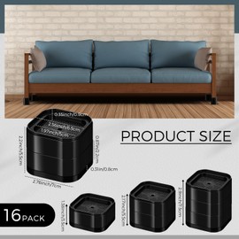 Bed Risers (Set of 16) Adjustable Furniture Risers Heavy Duty Stackable Bed Lifts Risers Desk Leg Riser Square Bed Elevators Bed Frame Risers for Mattress Table Sofa Chair Couch (Black,2.2 Inch)