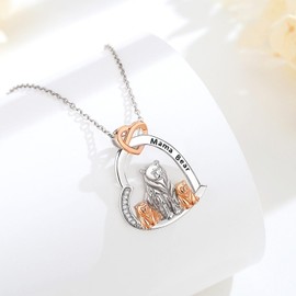 INFUSEU Mama Bear Necklace with 2 Cubs Sterling Silver Pendant for Women Mom Birthday Jewelry Mother and Daughter Son Gifts Cute Animal Twin Polar Bear Jewelry