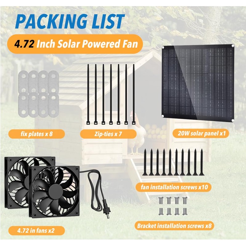 Hcirtnawi Solar Fan for Chicken Coop, 20W Solar Powered Fans