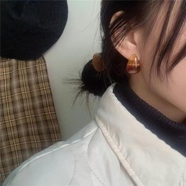 Tortoise Acrylic Acetate Hoop Earrings Chunky Fashion Statement Earrings for Women 3 Pair Geometric Brown Vintage Earring Set Huggie Earring for Summer Vocation Holiday Beach Accessories