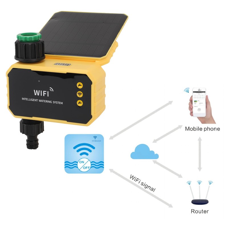 Sprinkler Timer, Smart Remote Control WiFi Water Timer with Solar