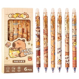 MOZXIRZ MOZXIRZ 6 Pcs Cute Erasable Retractable Pens - Erasable Gel Ink Pens with Cartoon Capybara Design, 0.5mm Fine Point Blue Ink, Perfect for Office, School, Women, Girls, Boys