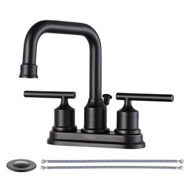 WOWOW Oil Rubbed Bronze bathroom faucet for bathroom sink faucet 3 hole Lavatory Faucet 2 Handle Vanity Faucet with Drain and Supply Hose Mixer Tap High Arc Swivel Spout