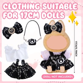 4 Pcs Doll Clothes & Accessories for 17cm Dolls, PlushDoll Clothes Set Doll Accessories Suit Dolls Premium Outfit Includes Dress Bag Bow Hair Clip Short-sleeved for Kids (Only Clothes)
