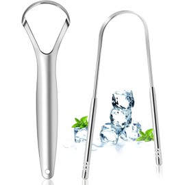 Set de 2 Cepillo de Lengua de Acero Inoxidable con Estuche de Transporte, Kit de Limpieza Bucal para Limpiador de Raspado de Lengua Oral para Eliminar el Mal Aliento, Fácil de Limpiar (A)