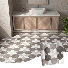 Oxdigi Vinyl Flooring Roll 64 sq.ft | 24" W x 396" L, Hex Marble Peel and Stick Floor Tiles Waterproof for Bathroom, Kitchen, RV, Easy to Install DIY Heavy-Duty Vinyl Floor Covering, Shadow Cube Tile