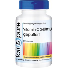 Vitamin C 240mg, buffered vitamin C, calcium ascorbate with rosehips, vegan, without magnesium stearate, 180 vitamin C capsules