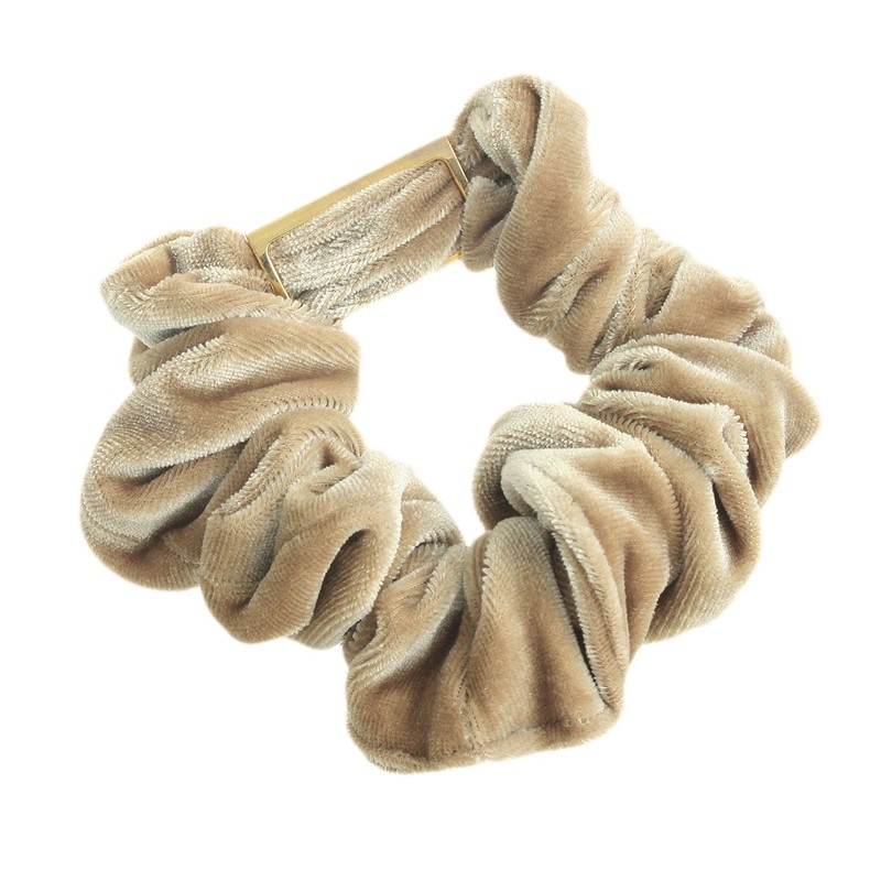 VingTAINE HS-92-G-BE Velour Scrunchie Hair Accessory with Plate, Gold x