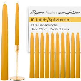 Figura Santa® 10 TAFELKERZEN aus 100% BIENENWACHS Bienenwachskerzen Spitzkerzen Dinnercandles hochwertige Honigkerzen Kerzen 10er Set H20 cm Ø2,2cm