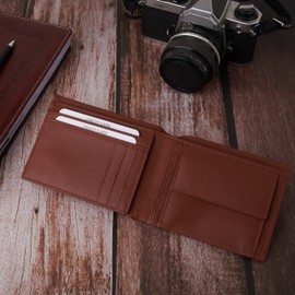 WASAMA Leather Wallet for Men Black | Classic bi-fold Style, Coin Pocket, Durable | RFID Protection | The Classic - Rich Cognac Brown