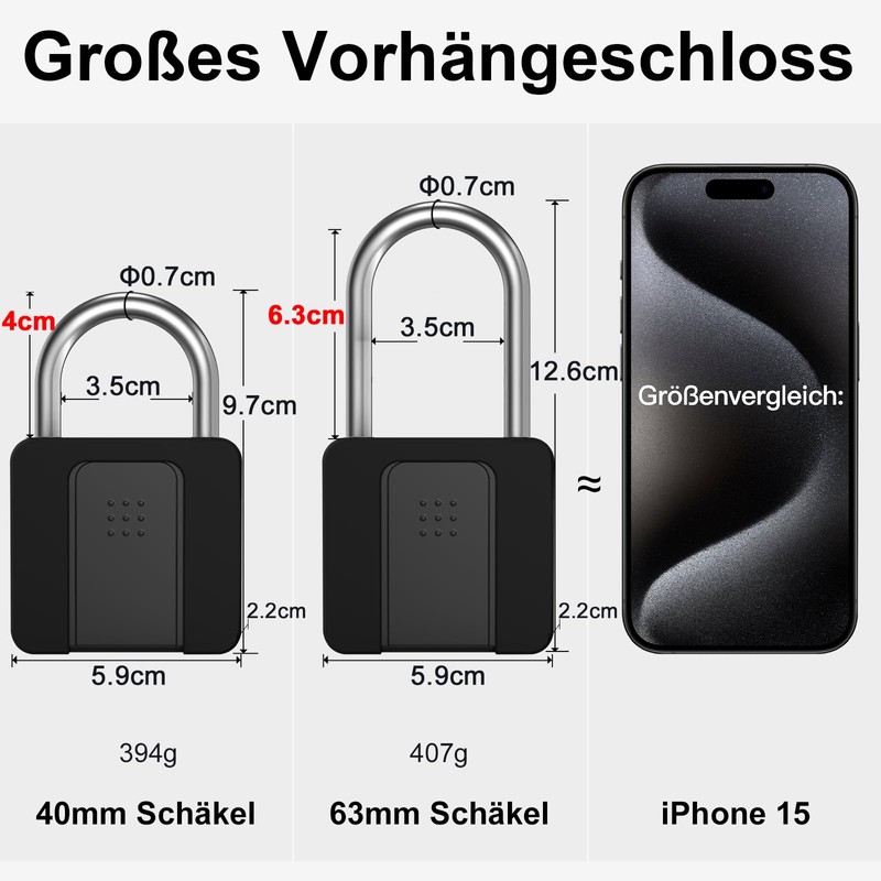 Padlock Fingerprint, Anweller Padlock, Weatherproof Padlock with Protective Case, Fingerprint
