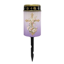 Uorisanigo Cross and Floral Solar Grave Lights for Cemetery Flameless Solar Powered Light for Prayer Waterproof Cemetery Solar Lights for Grave Cemetery Decor Candle Lamp