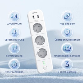 Tenda SP15 Intelligent WiFi Power Strip with 3 Slots and 2 USB Ports, Multiple Socket, Surge Protection, Schedules, Timer, App Control, Voice Control, Alexa & Google Home