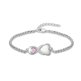 QGJNSGC Infinity Urn Bracelet for Women Men Heart Birthstone Cremation Jewelry for Ashes Link Bracelet Keepsake Memorial Urn Lockets for Human Ashes Urn Bangle Bracelet Jewellery (Pink)