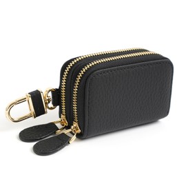 imeetu Key Case, Smart Key Case, Genuine Leather, Includes Carabiner, Key Ring, 2 Rooms, Compact, Men's, Women's, Black