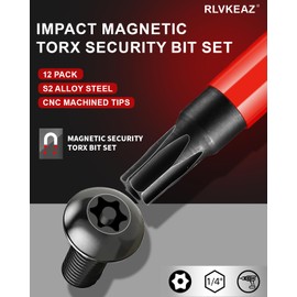 RLVKEAZ 12-Piece Impact Security Torx Bit Set (T5-T40), 3-Inch Long S2 Steel Tamper-Proof Star Bits Set, with 1/4" Hex Shank, Magnetic & High Torque for Automotive, Electronics, DIY Repairs
