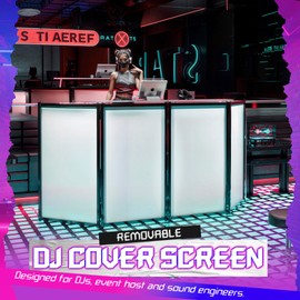 HECASA DJ Facade Booth Portable Event Cover Screen, Black Steel Frame, 4 Foldable Detachable Panels Light Projector Display Scrim Panel White & Black w/Carry Bag