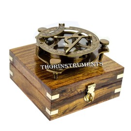 THOR INSTRUMENTS 5" Triangular Beautiful Nautical Sundial Compass with Level Meter Encased in Genuine Rosewood Anchor Inlaid Case Maritime Decor Gifts Rustic Vintage Home Decor Gifts