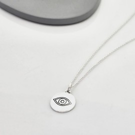Treasure Bay 925 Sterling Silver 15mm Circle Evil Eye Lucky Charm Pendant on 45cm Chain Necklacefor Women Girls