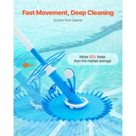 VEVOR Suction Pool Cleaner, Automatic Pool Vacuum Cleaner with Extra Diaphragm, Suction Sweeper with 12 x 32 in Hoses & 36-Fin Cleaning Disc, Side Climbing Cleaner for Above-Ground & In-Ground Pools
